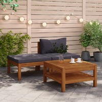  3 Piece Garden Lounge Set with Dark Grey Cushions Acacia Wood