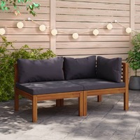  2 Piece Sofa Set with Dark Grey Cushions Solid Acacia Wood
