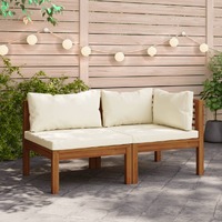  2 Piece Sofa Set with Cream White Cushions Solid Acacia Wood