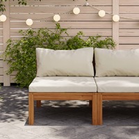  Sectional Middle Sofa with Cream White Cushion Acacia Wood