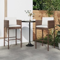  Bar Stools 2 pcs with Cushions Brown Poly Rattan
