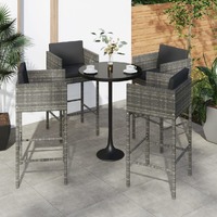  Bar Stools 4 pcs with Cushions Grey Poly Rattan