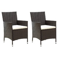  Garden Chairs with Cushions 2 pcs Poly Rattan Brown