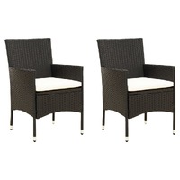  Garden Chairs with Cushions 2 pcs Poly Rattan Black