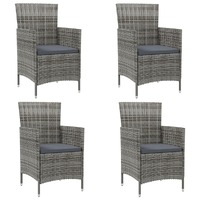  Garden Chairs with Cushions 4 pcs Poly Rattan Grey