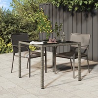  Garden Table 90x90x75 cm Tempered Glass and Poly Rattan Grey