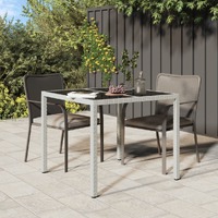  Garden Table 90x90x75 cm Tempered Glass and Poly Rattan White