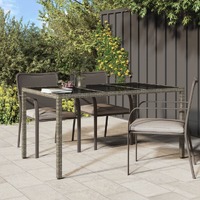  Garden Table 150x90x75 cm Tempered Glass and Poly Rattan Grey