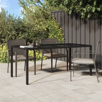  Garden Table Black 190x90x75 cm Tempered Glass and Poly Rattan
