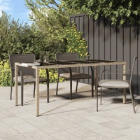  Garden Table Beige 190x90x75 cm Tempered Glass and Poly Rattan