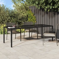  Garden Table Black 250x100x75 cm Tempered Glass and Poly Rattan