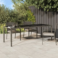  Garden Table Grey 250x100x75 cm Tempered Glass and Poly Rattan