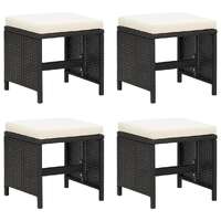  Garden Stools 4 pcs with Cushions Poly Rattan Black