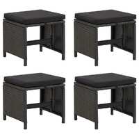  Garden Stools 4 pcs with Cushions Poly Rattan Black