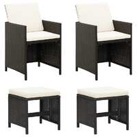  4 Piece Garden Chair and Stool Set Poly Rattan Black