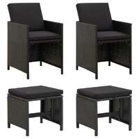  4 Piece Garden Chair and Stool Set Poly Rattan Black