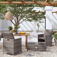  4 Piece Garden Chair and Stool Set Poly Rattan Grey