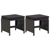  Garden Stools with Cushions 2 pcs Poly Rattan Black