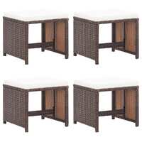  Garden Stools 4 pcs with Cushions Poly Rattan Brown