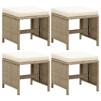  Garden Stools 4 pcs with Cushions Poly Rattan Beige
