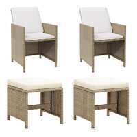  Garden Chairs with Stools 2 pcs Poly Rattan Beige