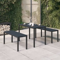  3 Piece Garden Dining Set Steel and WPC Black
