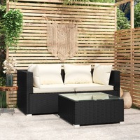  3 Piece Garden Lounge Set with Cushions Black Poly Rattan