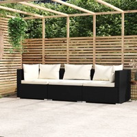  3-Seater Sofa with Cushions Black Poly Rattan