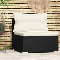  Garden Middle Sofa with Cushions Black Poly Rattan