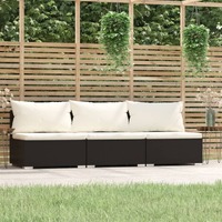  3-Seater Sofa with Cushions Black Poly Rattan