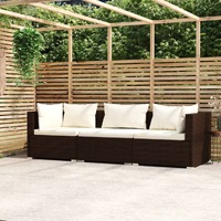  3-Seater Sofa with Cushions Brown Poly Rattan
