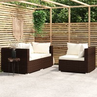  3 Piece Garden Lounge Set with Cushions Brown Poly Rattan