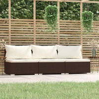  3-Seater Sofa with Cushions Brown Poly Rattan