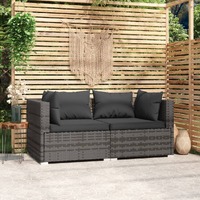  2-Seater Sofa with Cushions Grey Poly Rattan