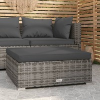  Garden Footrest with Cushion Grey 70x70x30 cm Poly Rattan