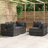  3 Piece Garden Lounge Set with Cushions Grey Poly Rattan