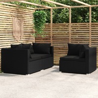 3 Piece Garden Lounge Set with Cushions Black Poly Rattan