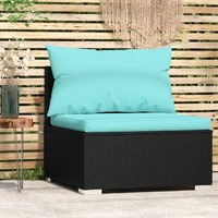  Garden Middle Sofa with Cushions Black Poly Rattan