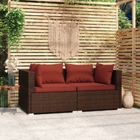  2-Seater Sofa with Cushions Brown Poly Rattan