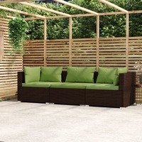  3-Seater Sofa with Cushions Brown Poly Rattan