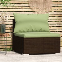  Garden Middle Sofa with Cushions Brown Poly Rattan