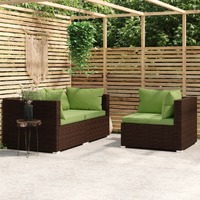  3 Piece Garden Lounge Set with Cushions Brown Poly Rattan