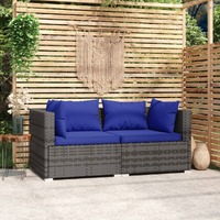  2-Seater Sofa with Cushions Grey Poly Rattan