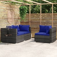  3 Piece Garden Lounge Set with Cushions Grey Poly Rattan
