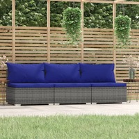  3-Seater Sofa with Cushions Grey Poly Rattan