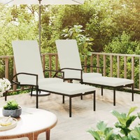  Sun Loungers 2 pcs with Footrest PE Rattan Black