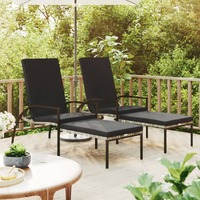  Sun Loungers 2 pcs with Footrest PE Rattan Grey