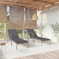  Sun Loungers 2 pcs with Table Poly Rattan Grey