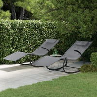  Rocking Sun Loungers 2 pcs Grey Steel and Textilene