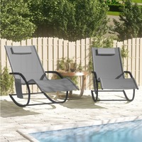  Rocking Sun Loungers 2 pcs Grey Steel and Textilene